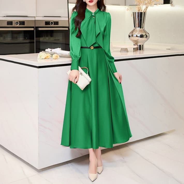 大人かわいい服 優美リボンタイワンピース