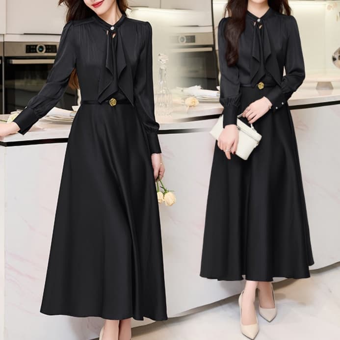 大人かわいい服 優美リボンタイワンピース