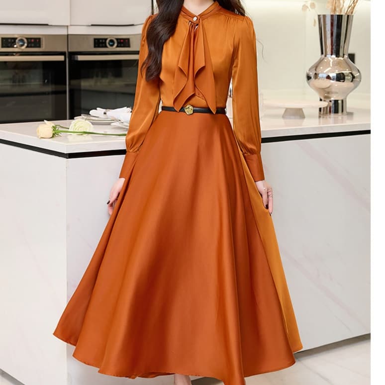 大人かわいい服 優美リボンタイワンピース