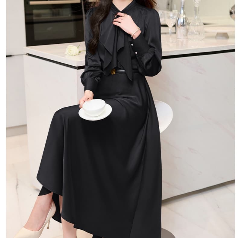大人かわいい服 優美リボンタイワンピース