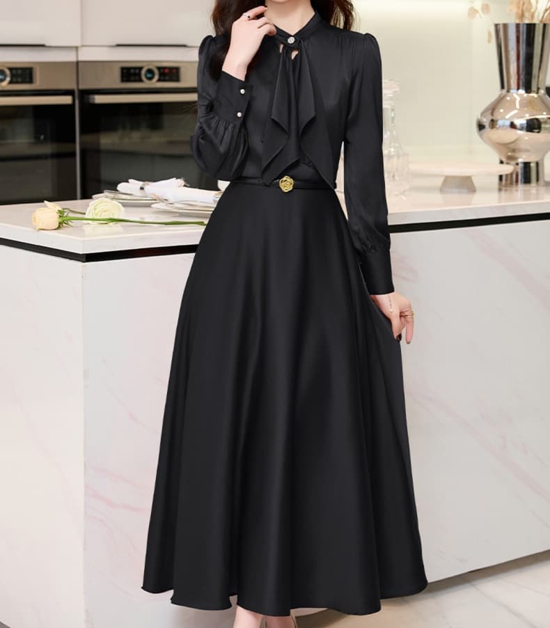 大人かわいい服 優美リボンタイワンピース