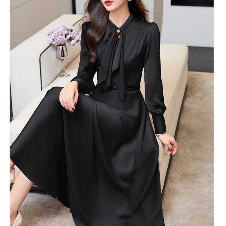 大人かわいい服 優美リボンタイワンピース