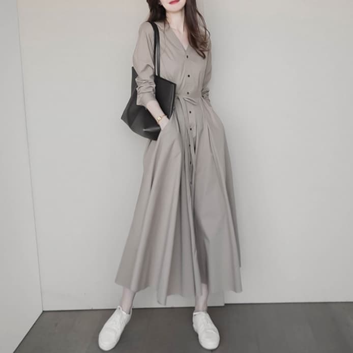 大人かわいい服 甘さ控えめ ゆったりシャツワンピ