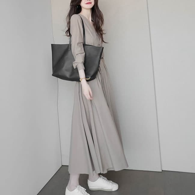 大人かわいい服 甘さ控えめ ゆったりシャツワンピ