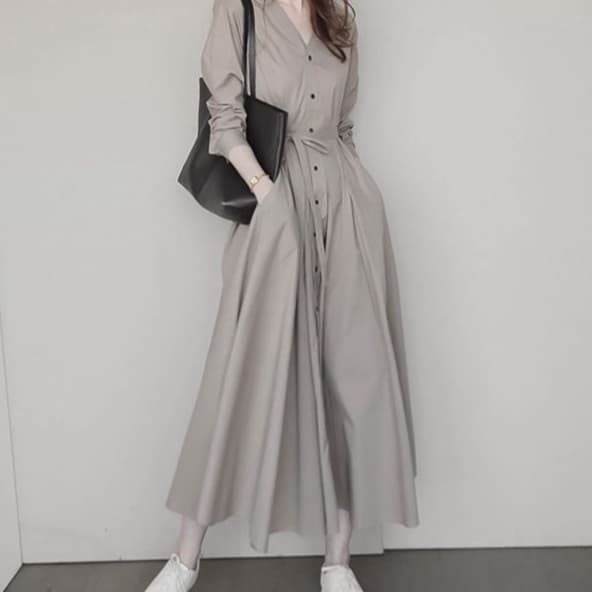大人かわいい服 甘さ控えめ ゆったりシャツワンピ