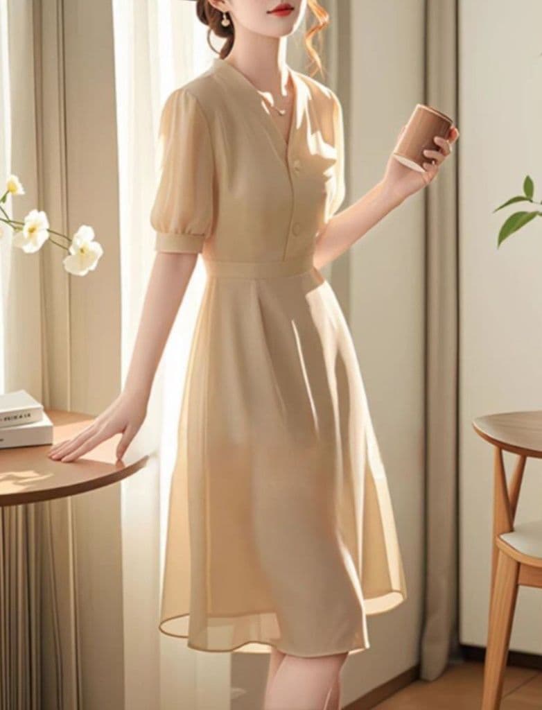 大人かわいい服 ふんわり優美なシフォンワンピース