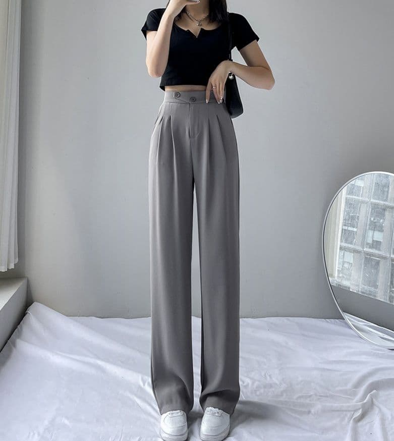 大人かわいい服 ハイウエストストレートワイドパンツ