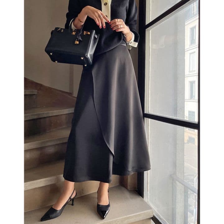 大人かわいい服 デザインレイヤード風ロングスカート