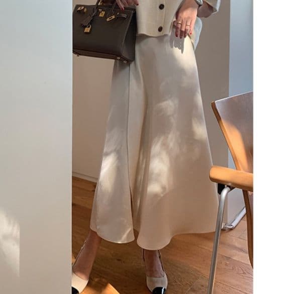 大人かわいい服 デザインレイヤード風ロングスカート