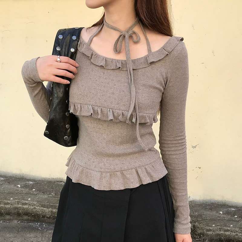 大人かわいい服 フリル＆リボン フェミニンニット