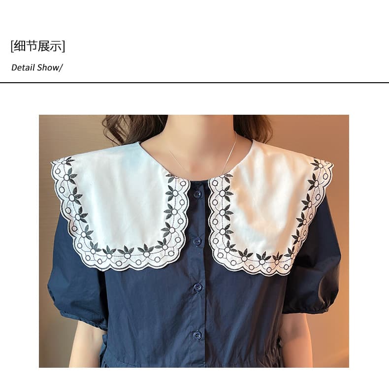 大人かわいい服 刺繍レース襟付きパフスリーブワンピース