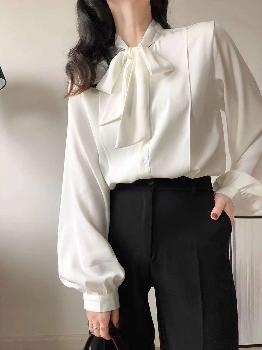 大人かわいい服 上品ガーリー リボンタイブラウス