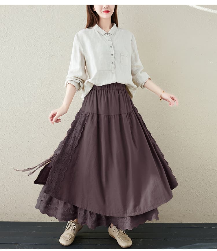 大人かわいい服 裾レースが華やぐ 切替ロングスカート
