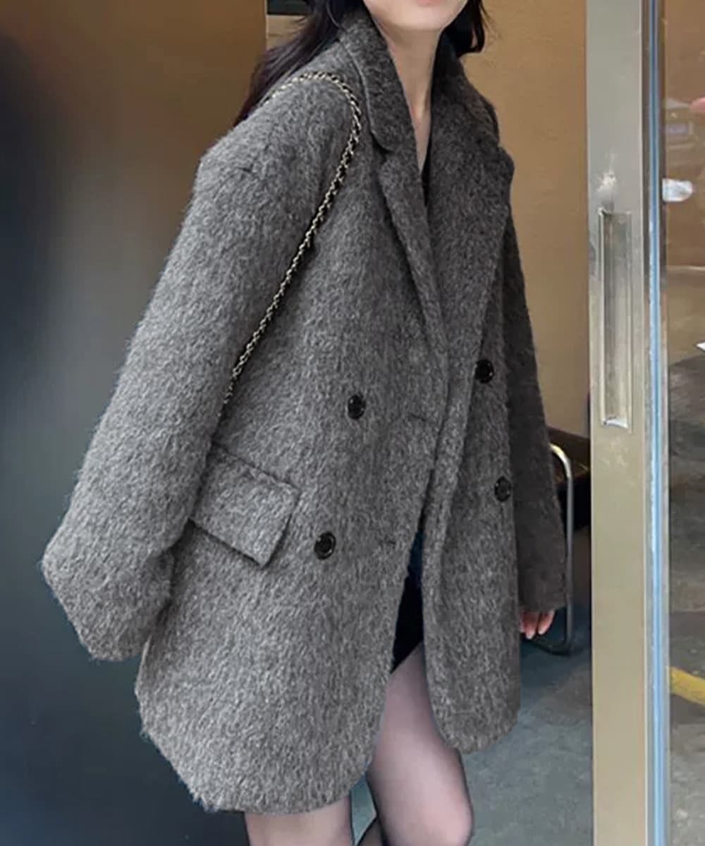 大人かわいい服 ふわもこシャギー ミドル丈コート レディース
