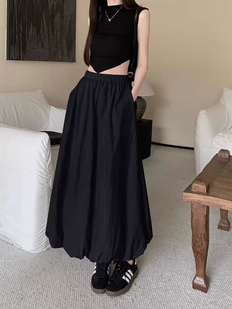 大人かわいい服 裾ふんわりバルーンロングスカート