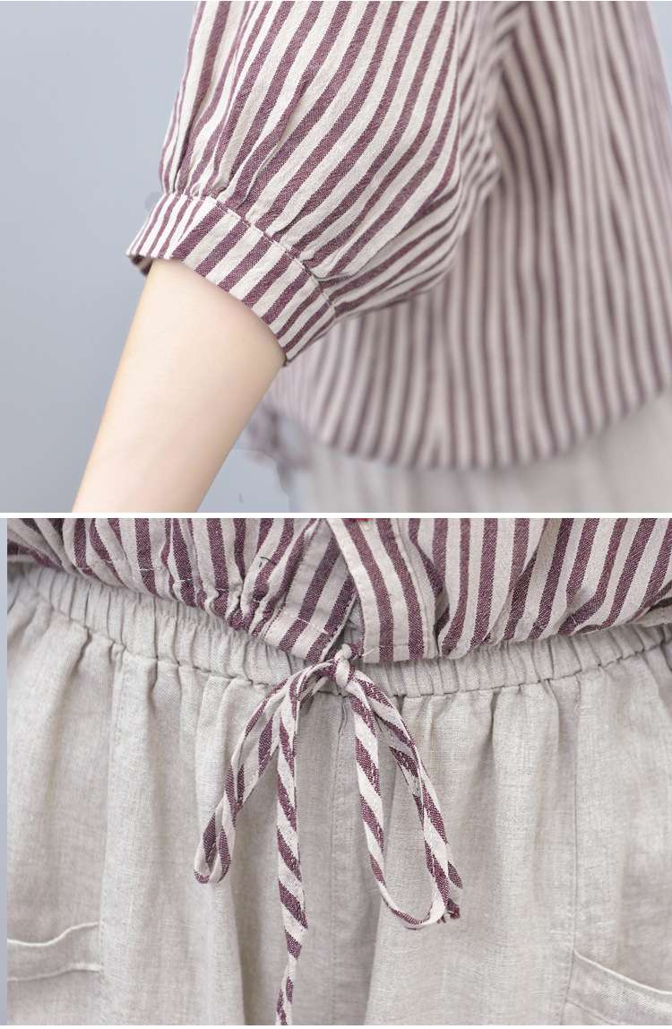 大人かわいい服 リネン調ストライプのナチュラルセットアップ
