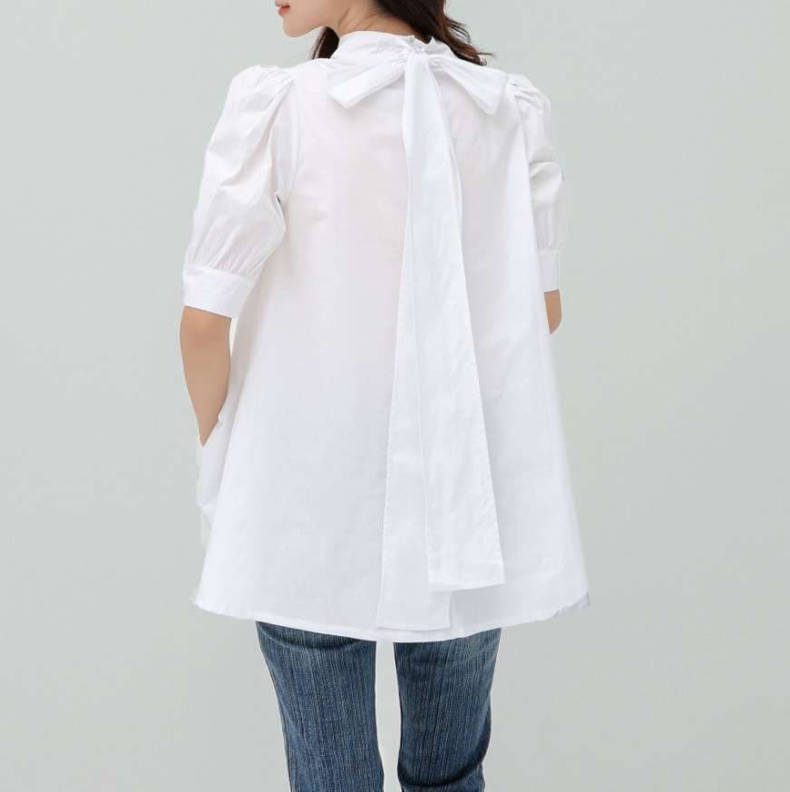 大人かわいい服 バックリボンブラウス