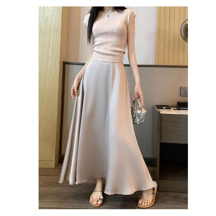 大人かわいい服 フレンチサテンフィッシュテールスカート