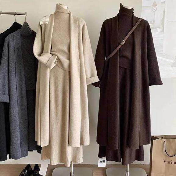大人かわいい服 ゆったり ロングワンピース＆カーディガンセット