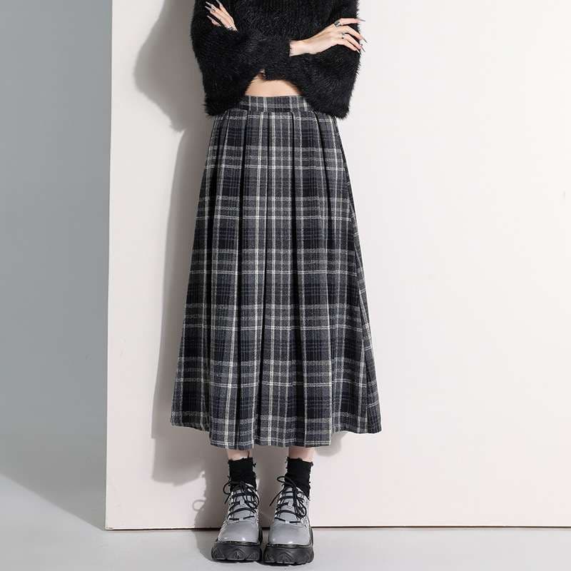 大人かわいい服 なめらか素材チェックロングスカート