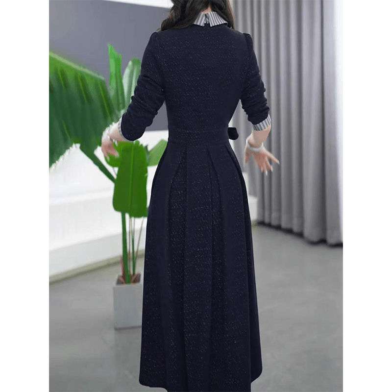 大人かわいい服 レトロ襟付きニットワンピース