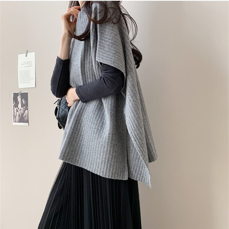 大人かわいい服 エレガントケープニットポンチョ