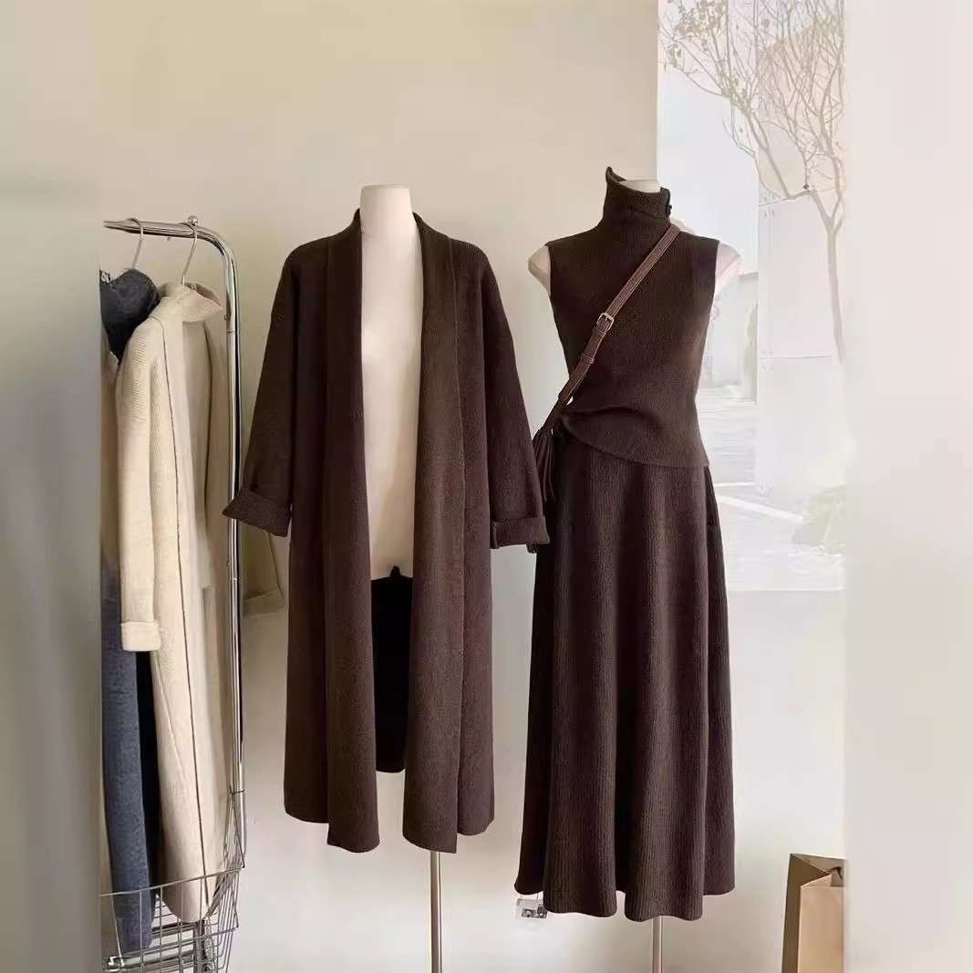 大人かわいい服 ゆったり ロングワンピース＆カーディガンセット