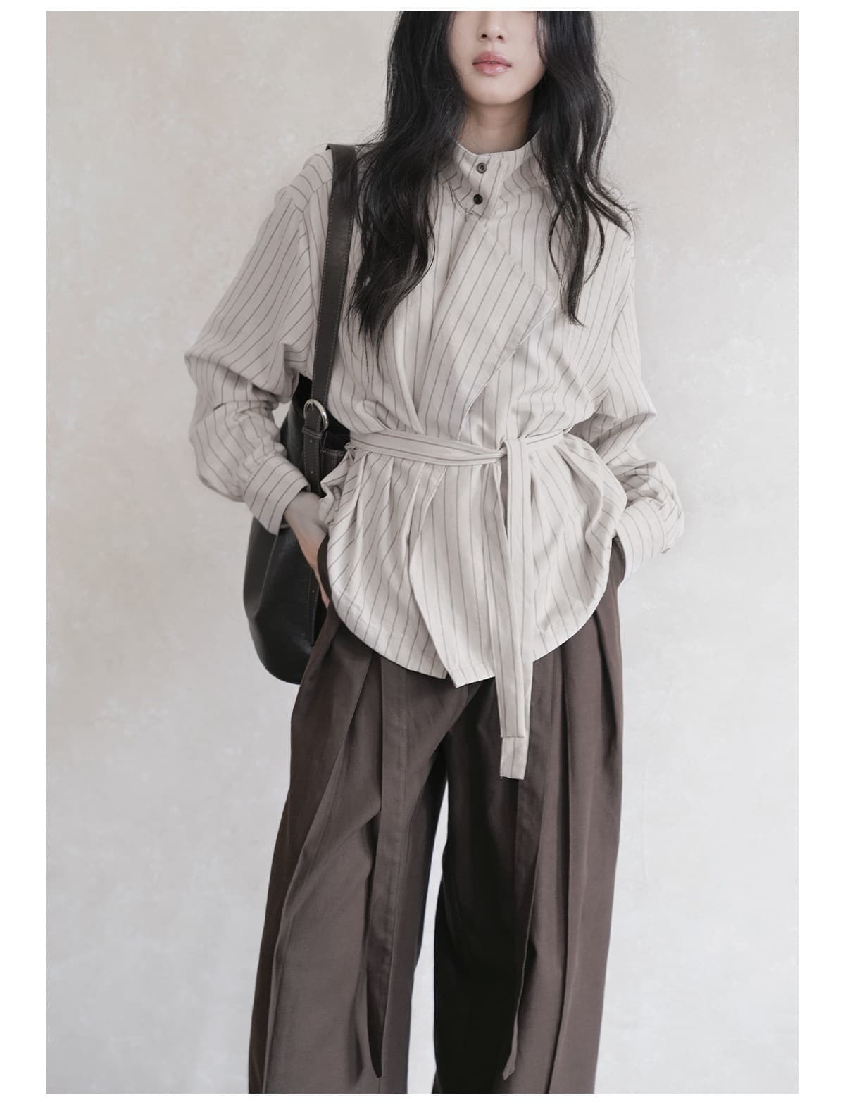 大人かわいい服 甘さ香るウエストマーク ストライプトップス