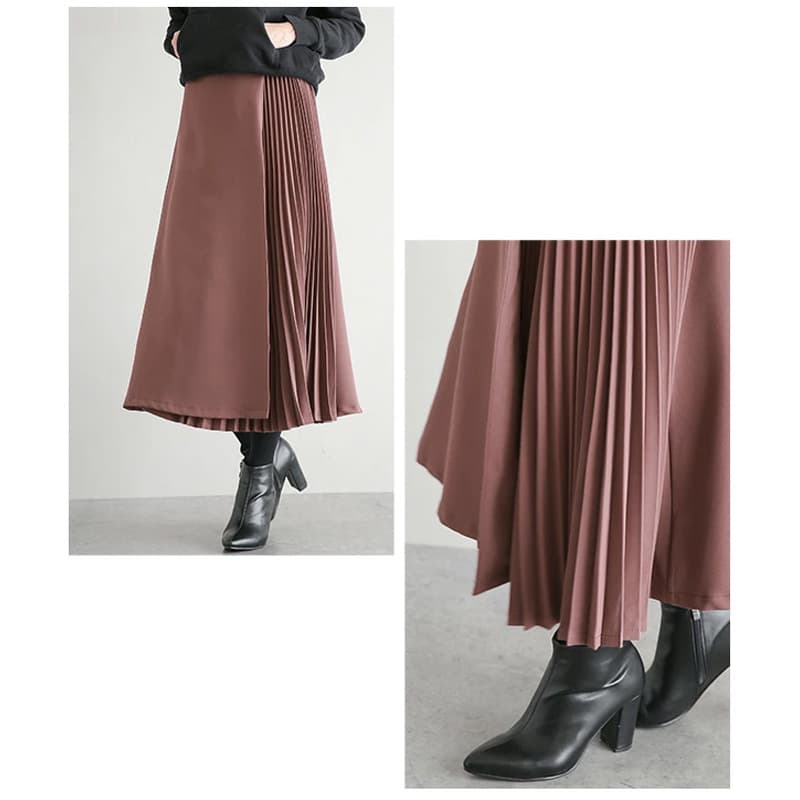 大人かわいい服 プリーツ切替ラップスカート