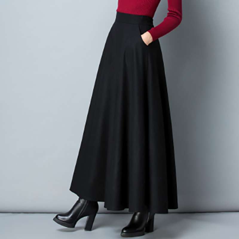 大人かわいい服 優雅シルエット フレアロングスカート
