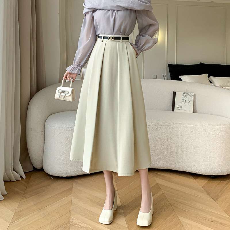 大人かわいい服 ハイウエストふんわりプリーツロングスカート