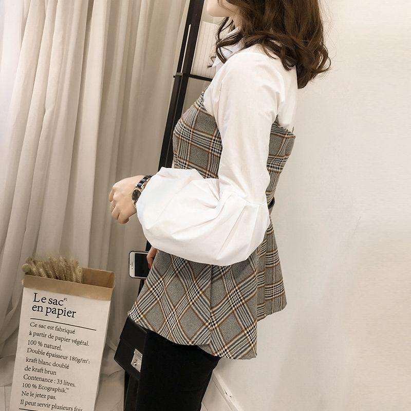 大人かわいい服 チェック柄レイヤードシャツ