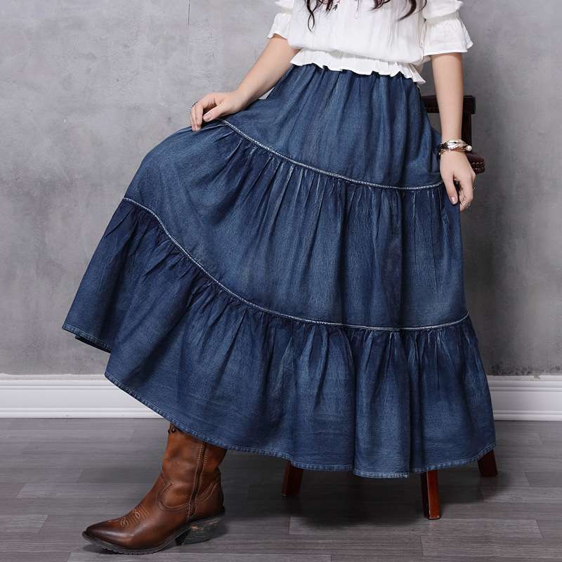 大人かわいい服 ふんわりティアードデニムロングスカート