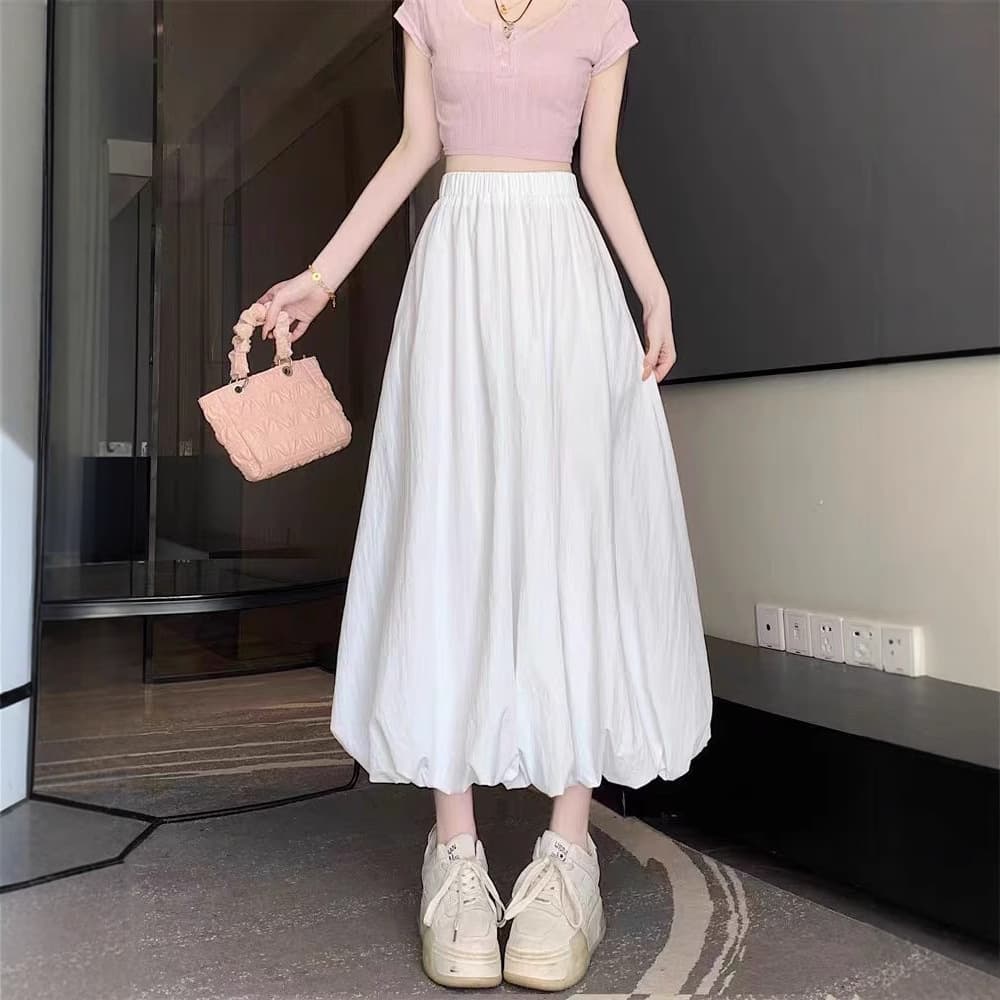 大人かわいい服 裾ふんわりバルーンロングスカート