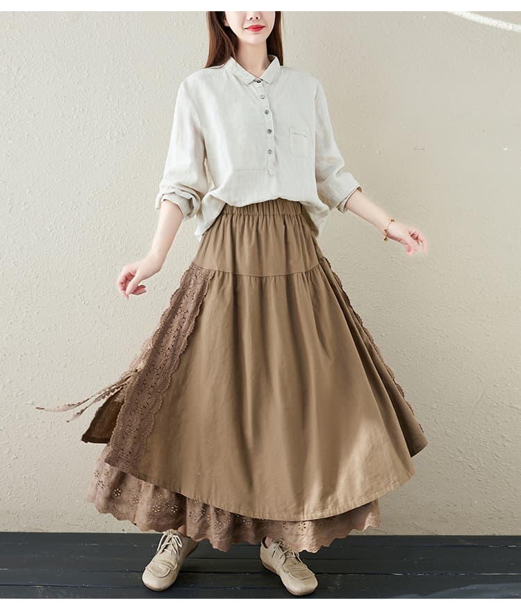 大人かわいい服 裾レースが華やぐ 切替ロングスカート