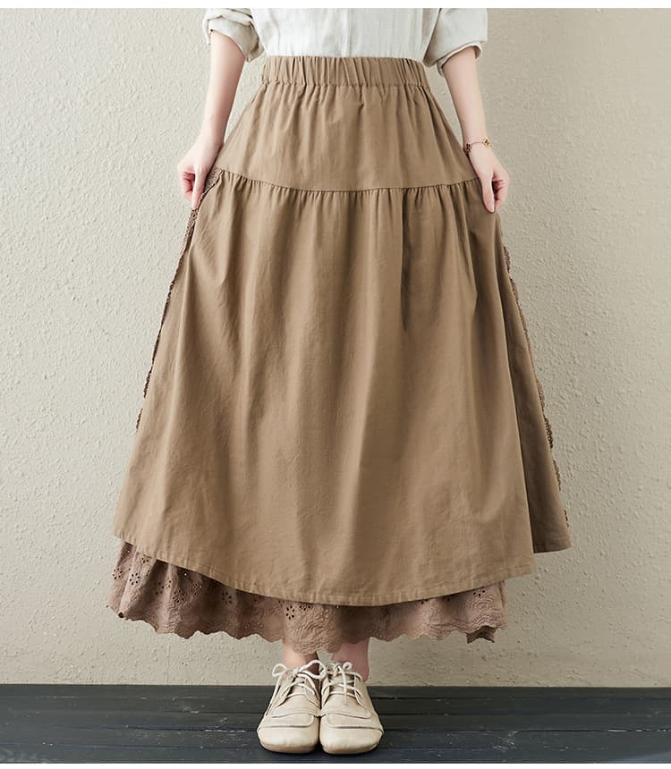 大人かわいい服 裾レースが華やぐ 切替ロングスカート