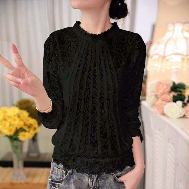 大人かわいい服 レース編み立体デザイン 上品ブラウス