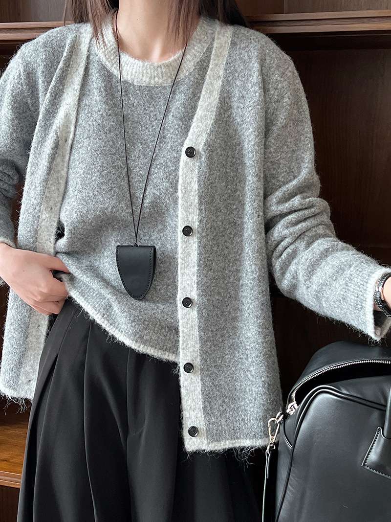 大人かわいい服 やわらかニットのカーディガンセットアップ