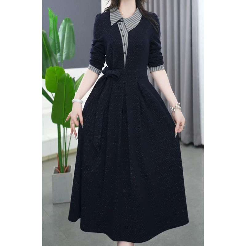 大人かわいい服 レトロ襟付きニットワンピース