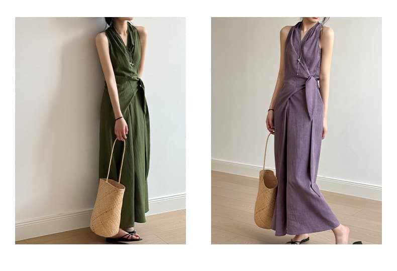 大人かわいい服 風薫る優美ホルターネックワンピース