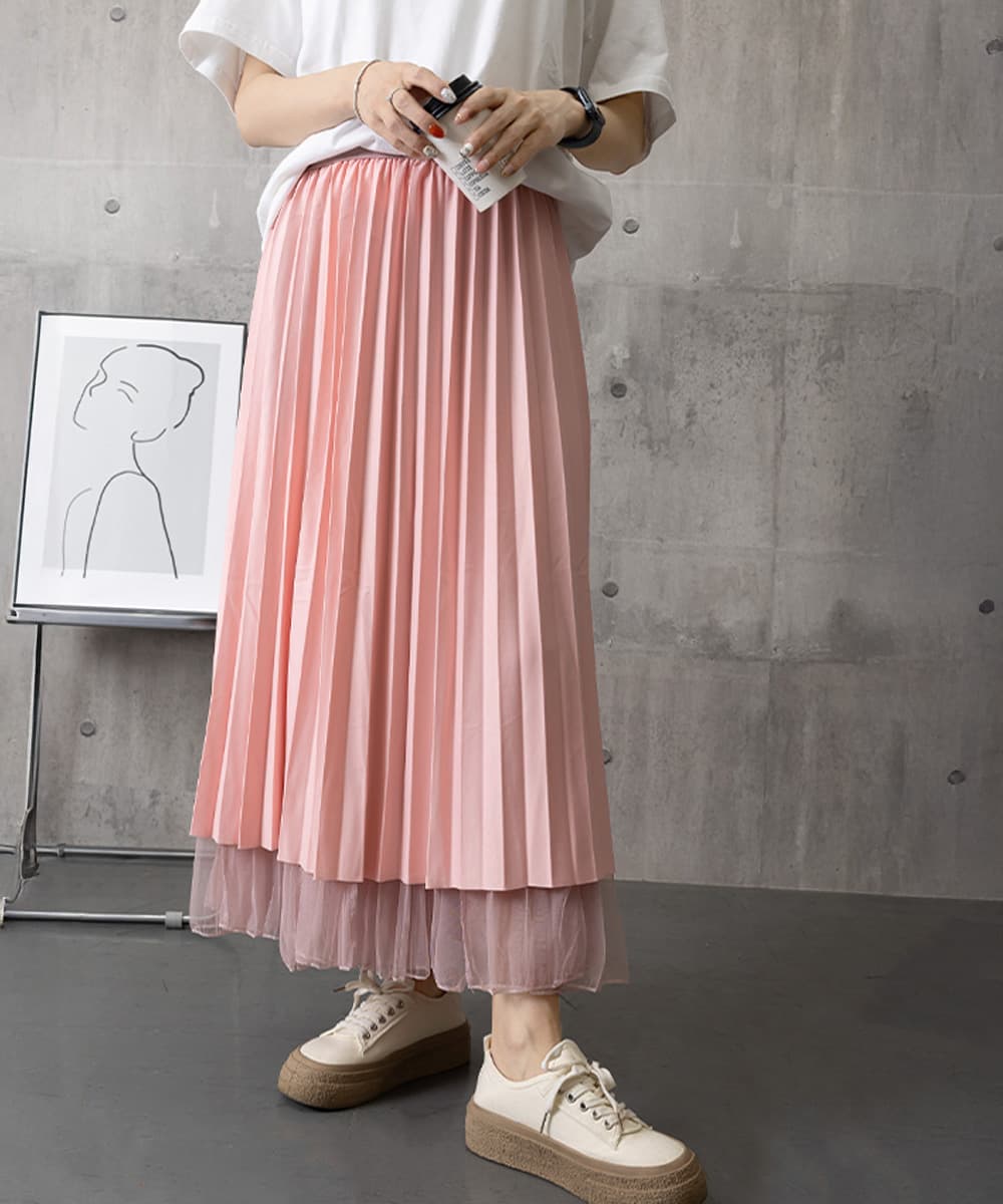 大人かわいい服 リバーシブル チュールプリーツスカート 韓国風マーメイド