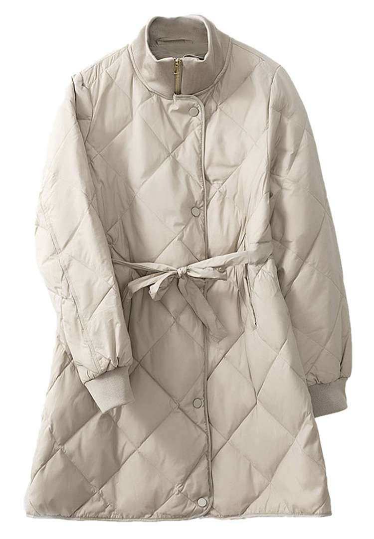 大人かわいい服 ウエストマークキルティングコート