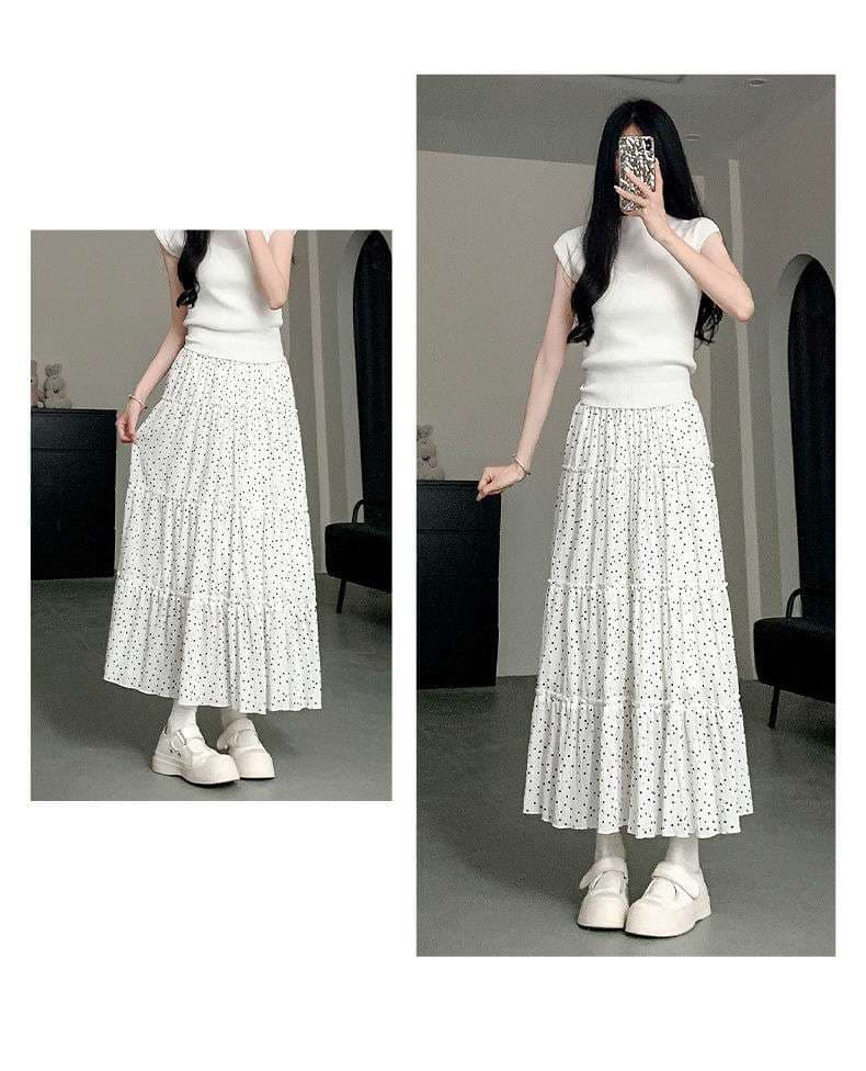 大人かわいい服 ふんわりドット ロングスカート