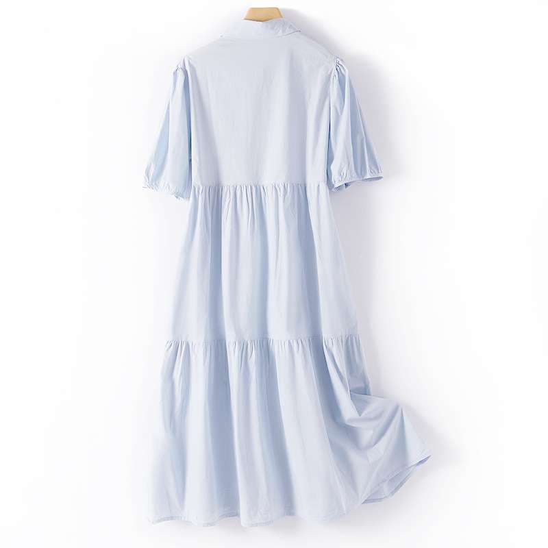 大人かわいい服 襟付きパフスリーブ ティアードワンピース