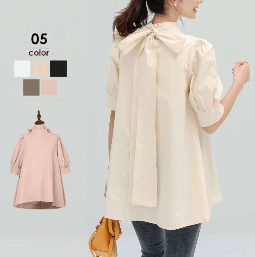 大人かわいい服 バックリボンブラウス