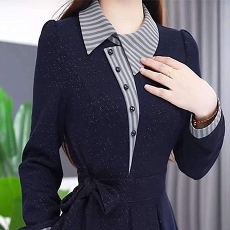 大人かわいい服 レトロ襟付きニットワンピース