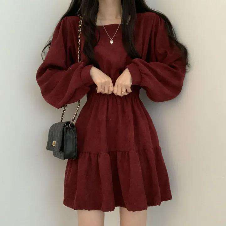 大人かわいい服 ボリュームスリーブのギャザーティアードワンピ
