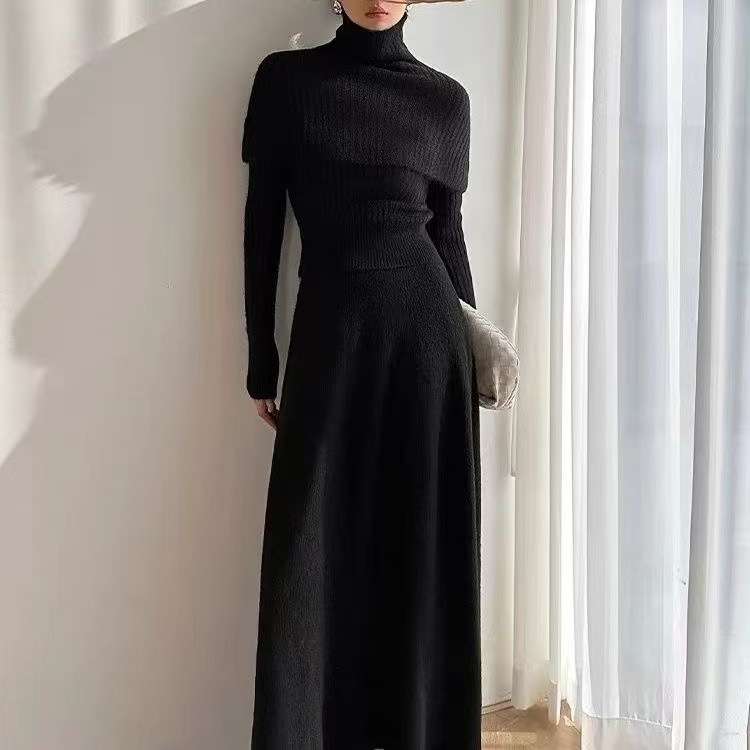 大人かわいい服 リブニット＆ロングフレアセット