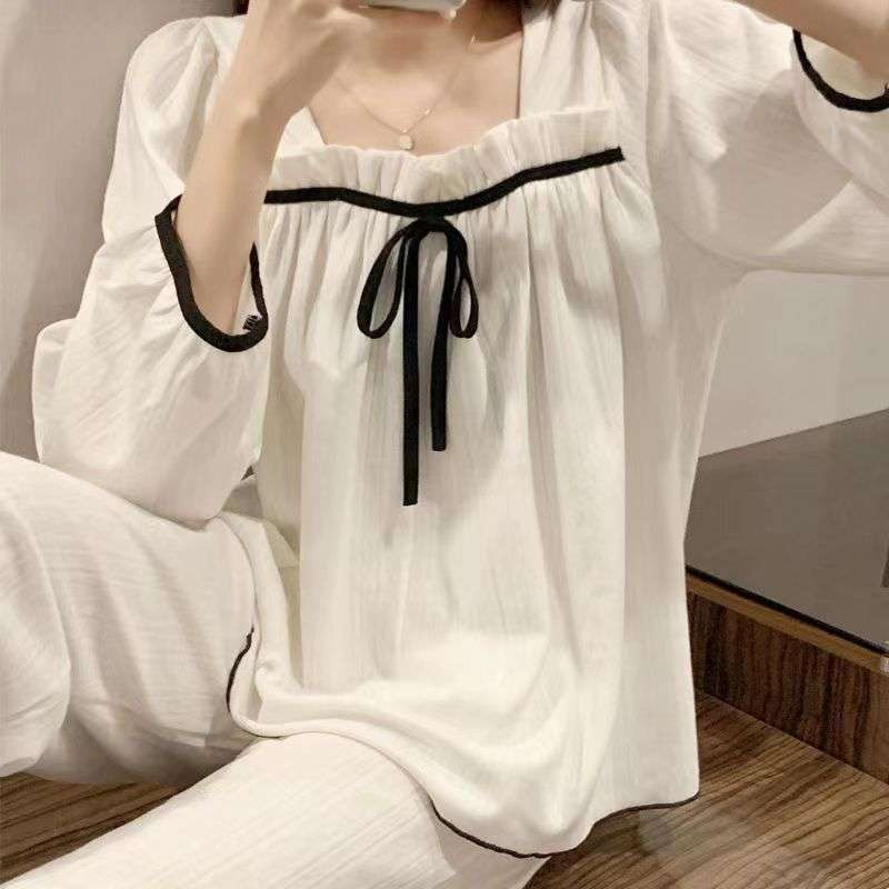 大人かわいい服 リボン＆フリルの上品ルームウェアセット