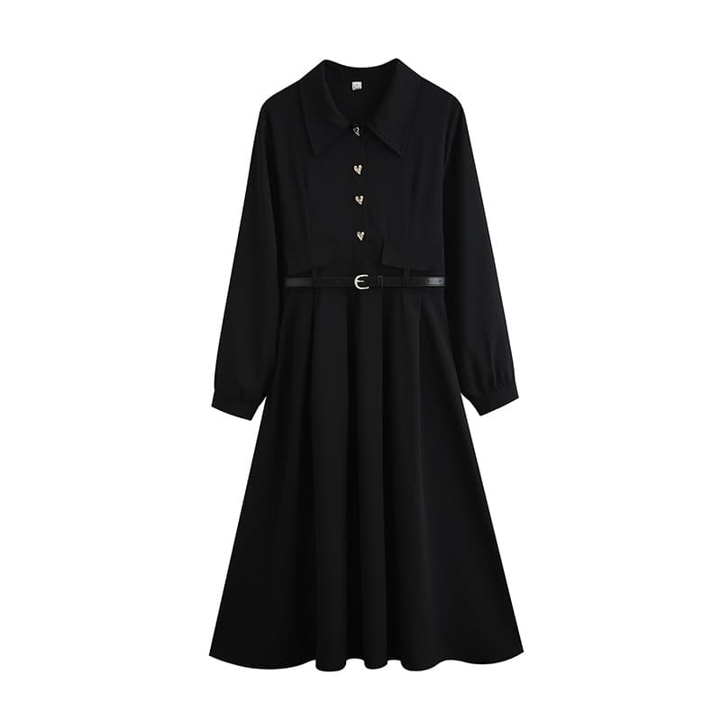 大人かわいい服 ハートボタン プリーツワンピース